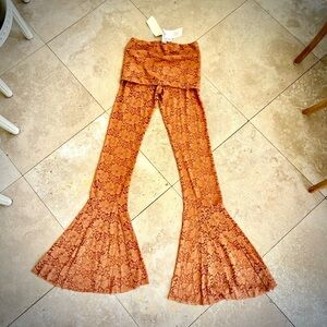 NWT We Are HAH by Free People Copper lace bellbottoms with a skirt. Med